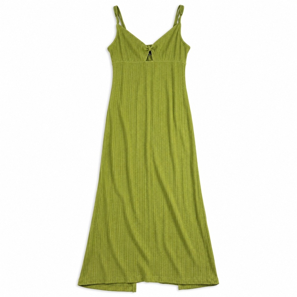 Billabong Womens Medium Ribbed Knit Midi Dress Olive Green Sleeveless Cut Out